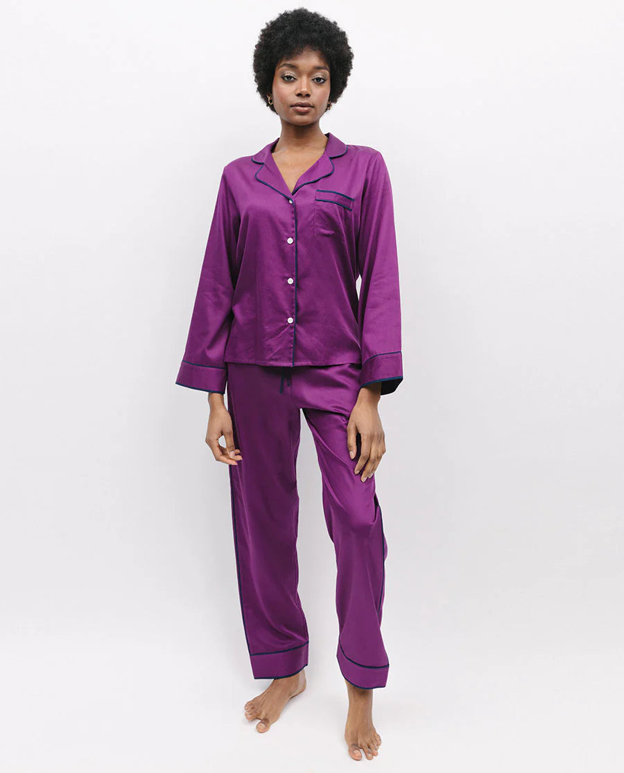 Purple Silk Pjs With Initials Satin Purple Pyjamas With Long